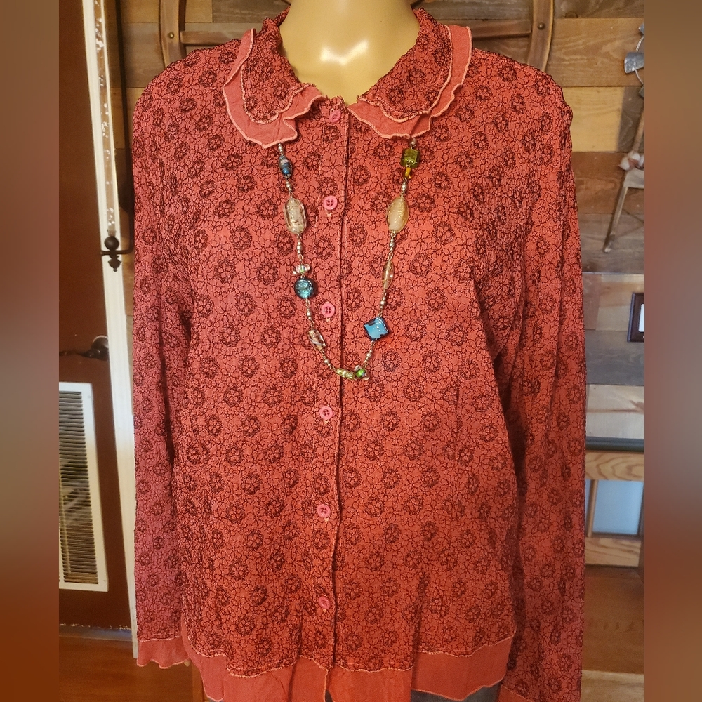 J Jill Pink Floral Button Down Blouse - Picture 3 of 10
